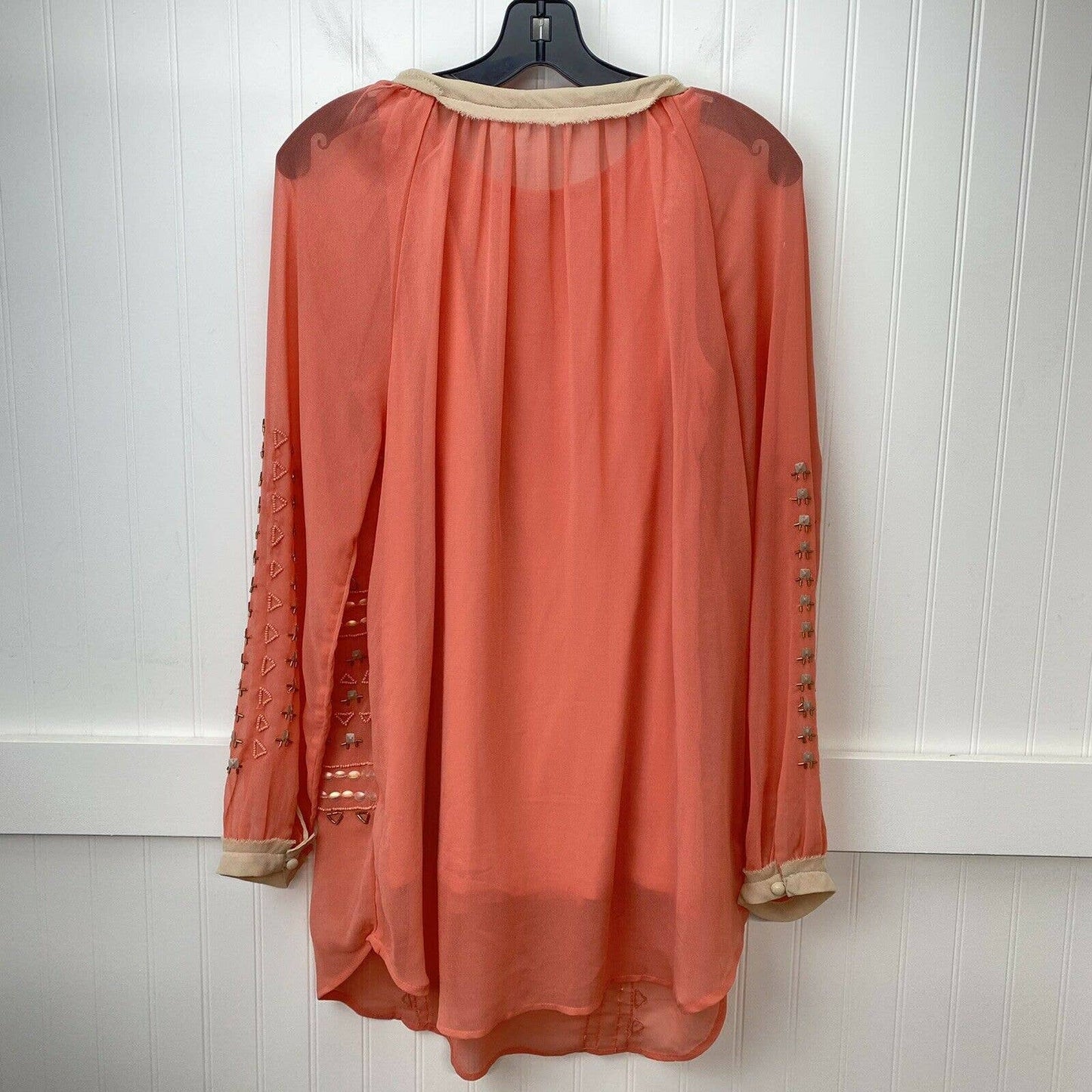 Soft Surroundings Beaded Tunic & Tank Top 2pc Set Sz Medium Peach Boho Tassels