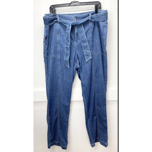 Lane Bryant Straight Leg Chambray Pants 14 High Rise Belted Lyocell Blend Jeans