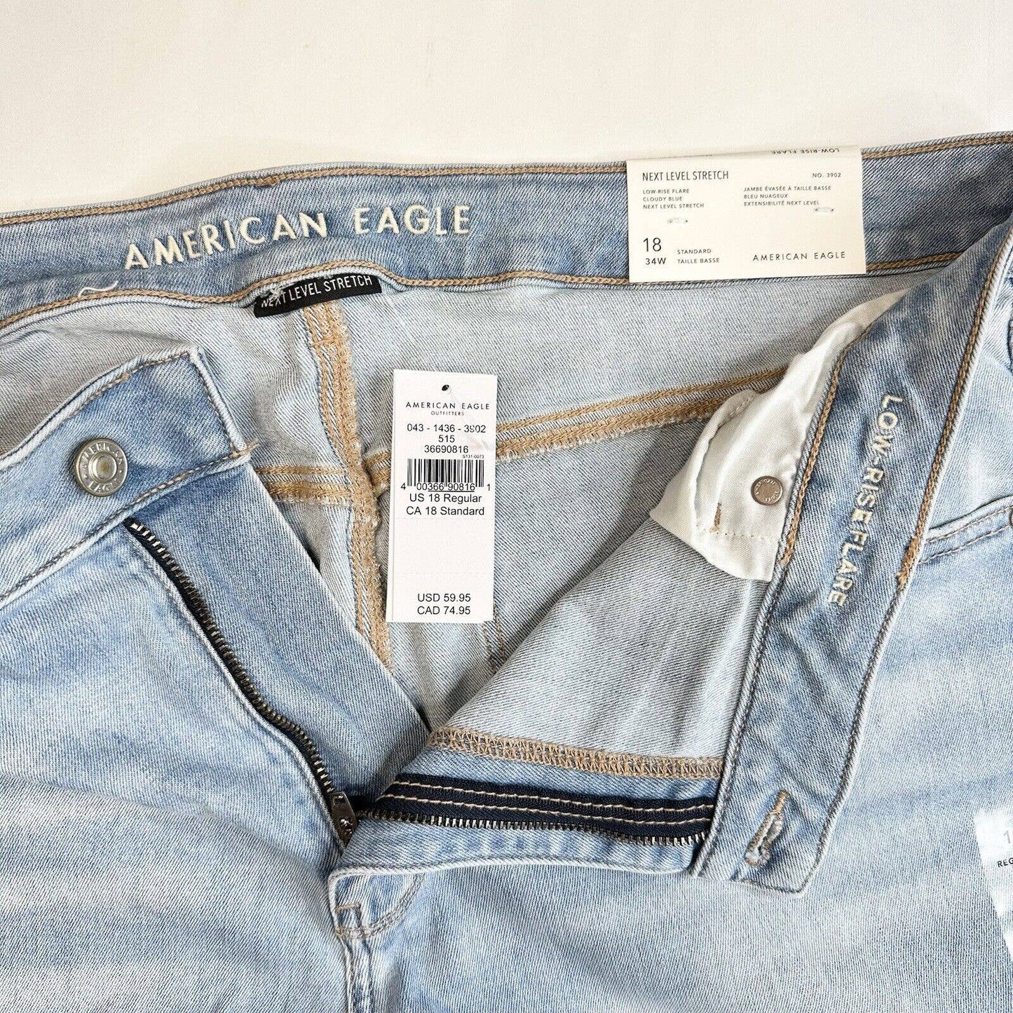 American Eagle Lowrise Flare Jean 18 Next Level Stretch Denim Distressed NEW