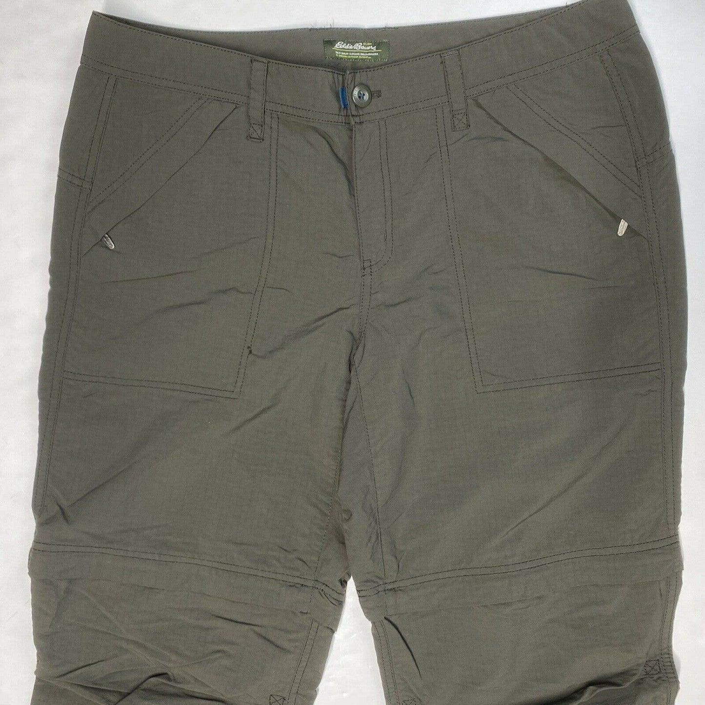 Eddie Bauer Convertible Pants Sz 14 Gray Nylon Hiking Zip Off Shorts Pockets EUC