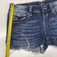 Vigoss Chelsea Cut Off Shorts Sz 7/8 Womens Denim Blue Jean Rhinestones Raw Hems