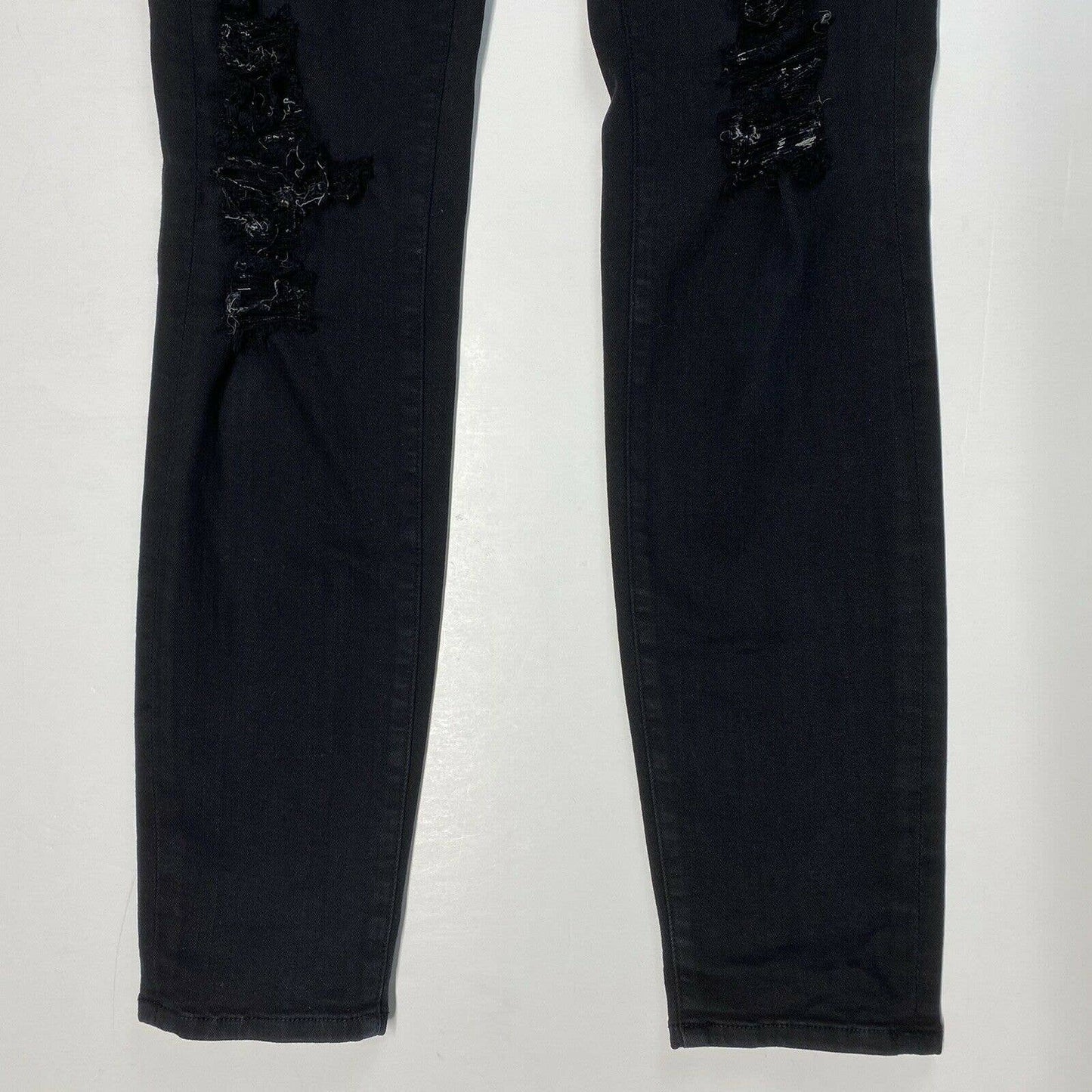 Frame Le Skinny Sz 28 Midrise Stretch Denim Black Jeans Distress Holes Destroyed