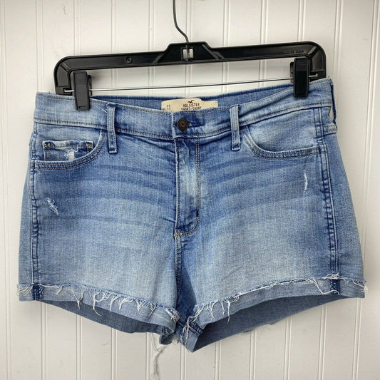 Hollister High Rise Short Shorts Sz 11/30 Womens Denim Blue Jean Holes Cuffed