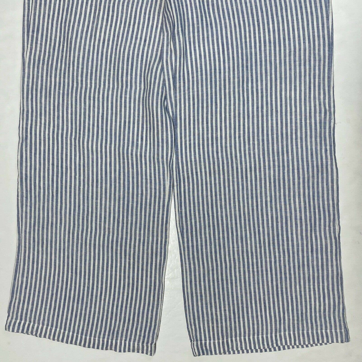 Tahari 100% Linen Wide Leg Pants Sz 12 High Rise Blue White Stripes Lightweight