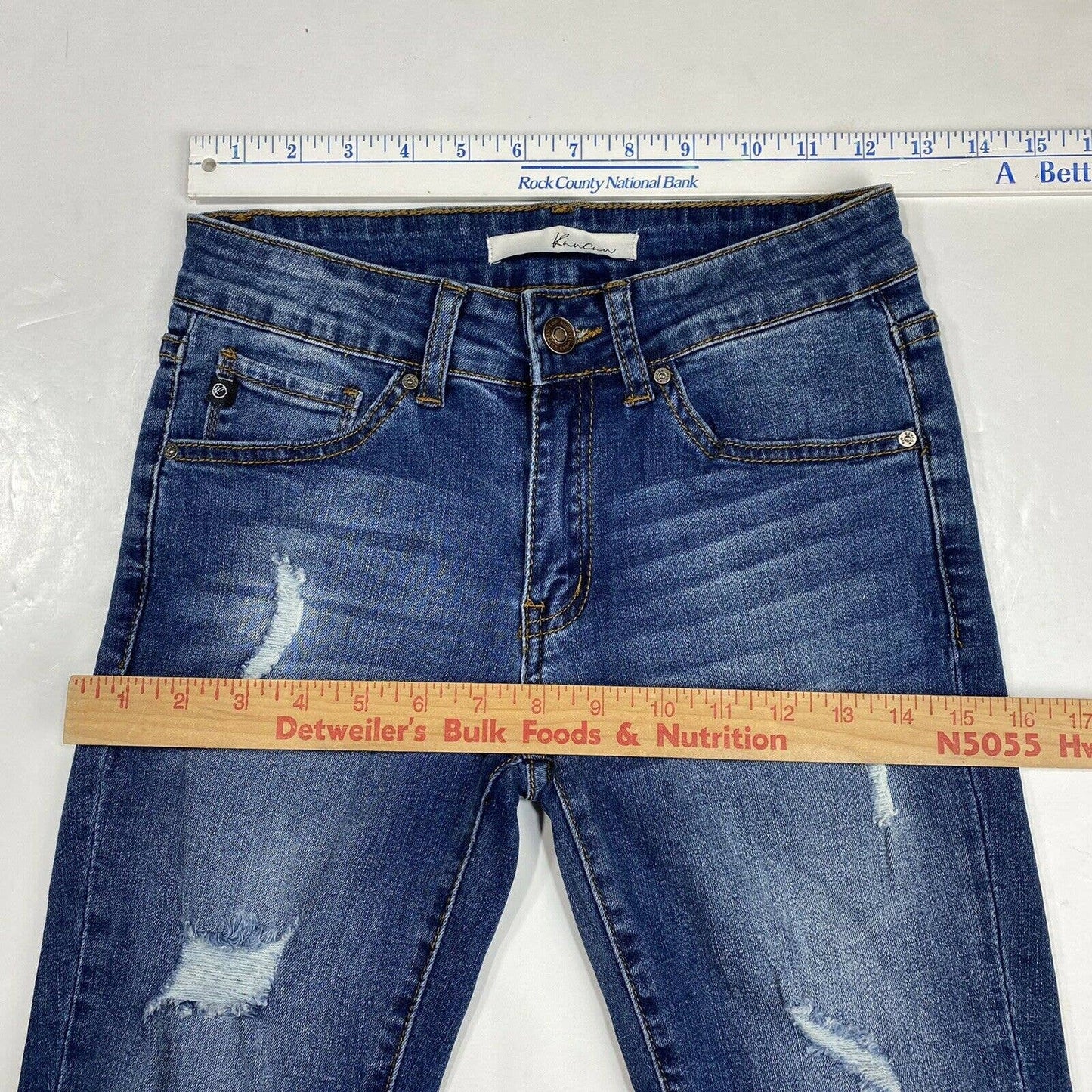 Kancan Capri Sz 1/24 Womens Stretch Denim Crop Jean Distressed Holes Raw Hem NEW