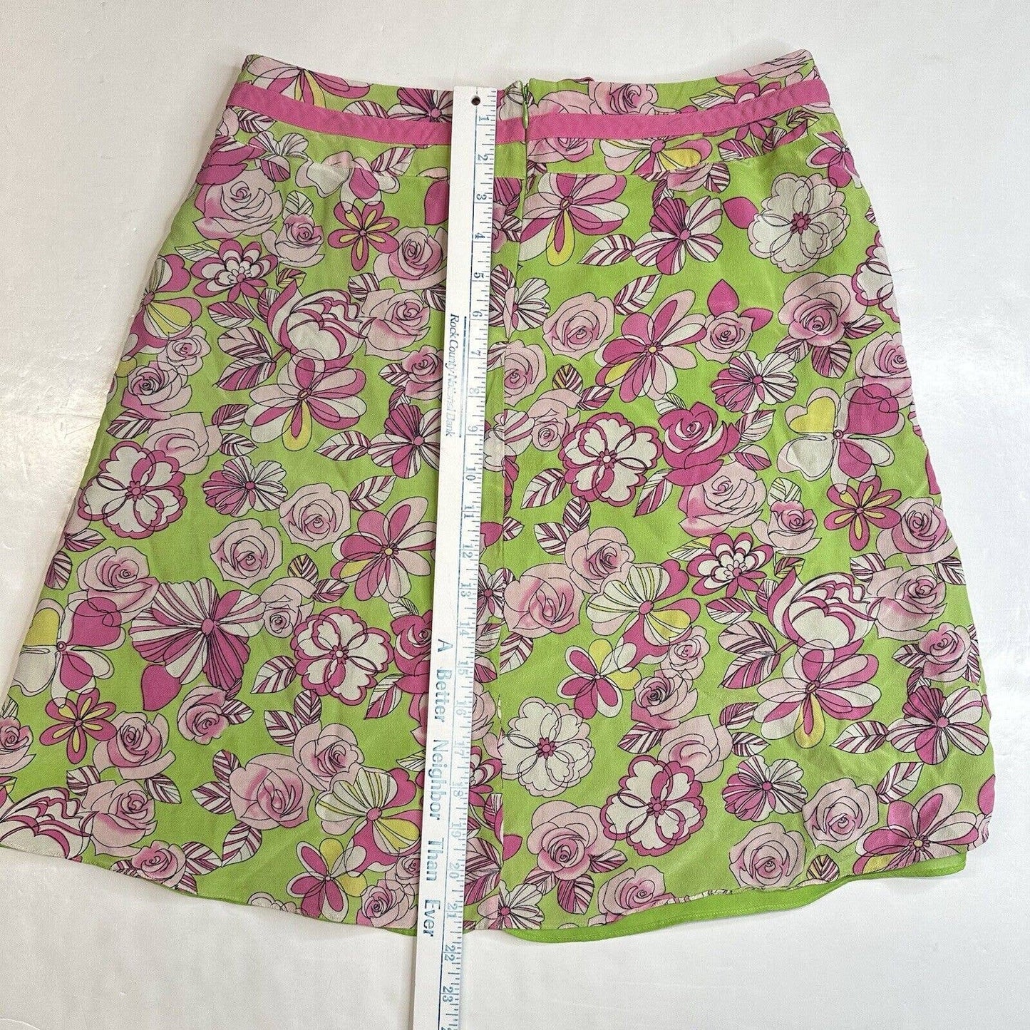 SLB Silk Short Skirt Womens Large Pink Green Floral Sheer Layer Retro Barbie