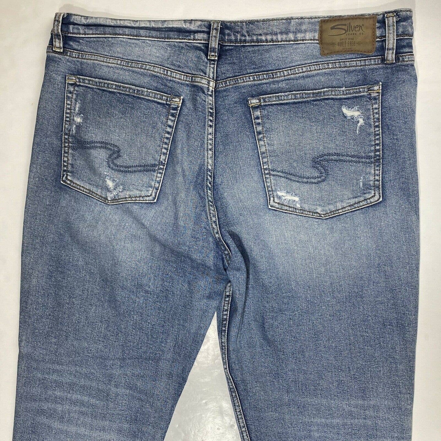 Silver Mom Jean Sz 36 Womens Hi-Rise Denim Jeans Plus Size Distressed Button Fly