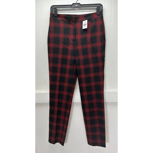 J.Jill Slim Leg Pants 4 Red/Black Plaid High Rise Stretchy Trouser Academia NEW