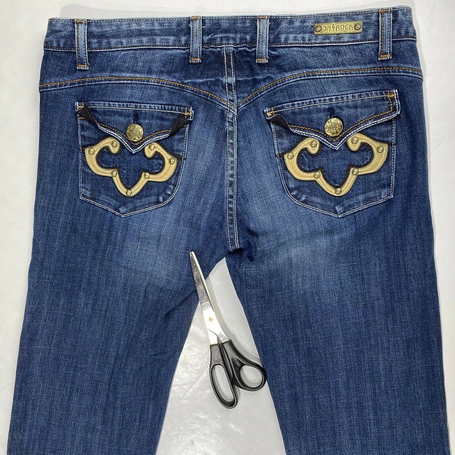 REROCK for EXPRESS Straight Leg Sz 30 Midrise Denim Blue Jeans Embellished