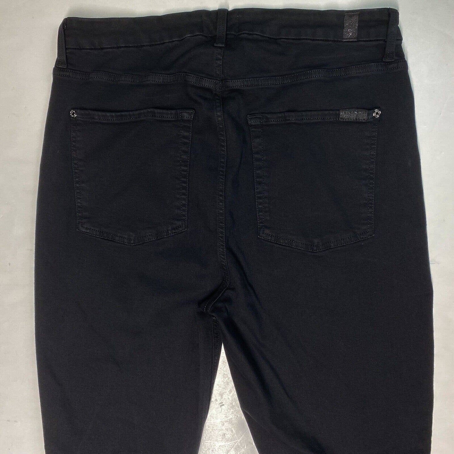 7 For All Mankind High Waist Skinny Sz 33 Black Stretch Denim Jeans Modal EUC