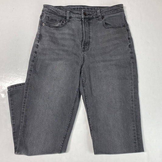 American Eagle Mom Jean Sz 8 High Rise Dark Gray Stretch Denim Cropped Jeans