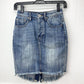 One X One Teaspoon Denim Skirt Sz 22 High Waist Super Fitted Mid Length Fringe