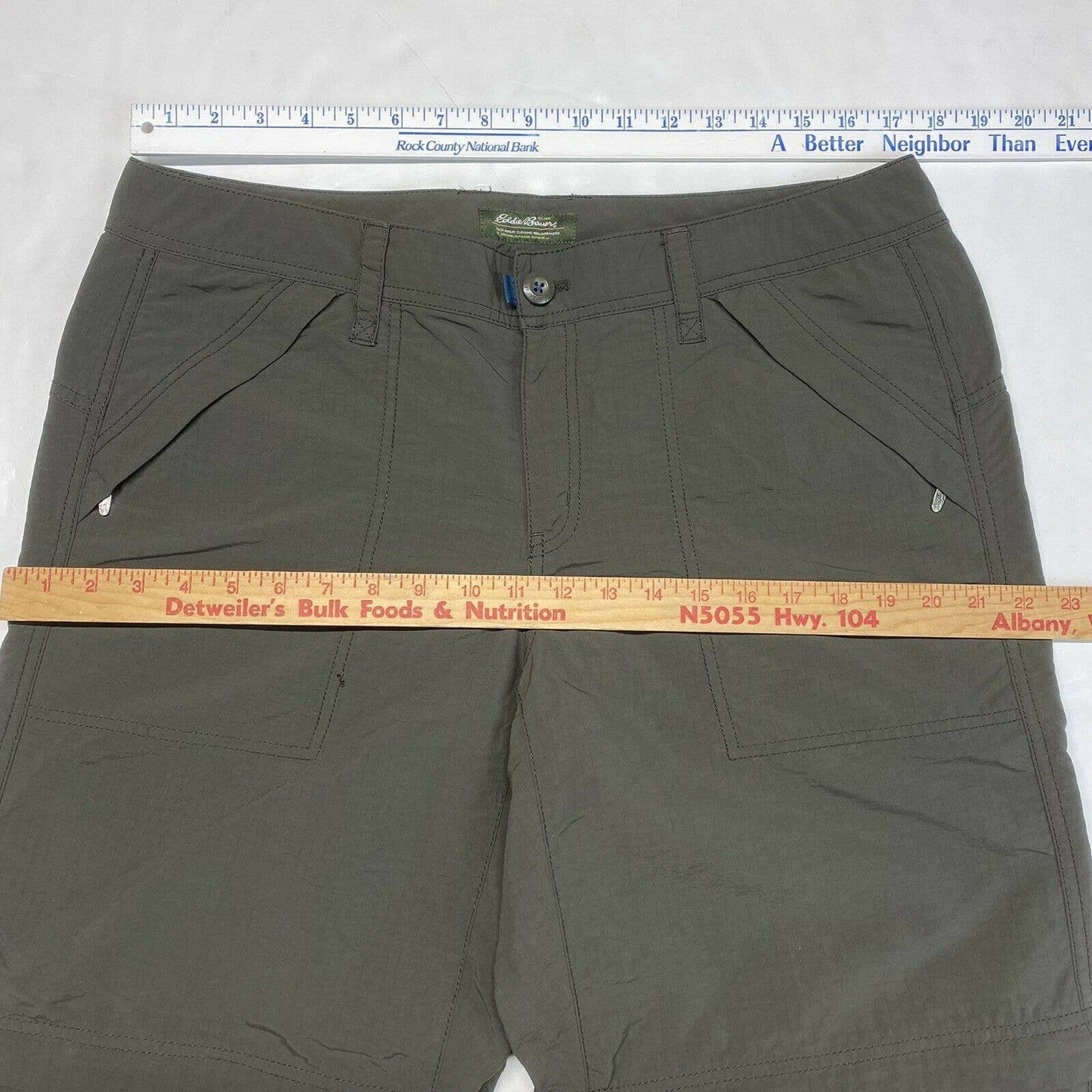 Eddie Bauer Convertible Pants Sz 14 Gray Nylon Hiking Zip Off Shorts Pockets EUC