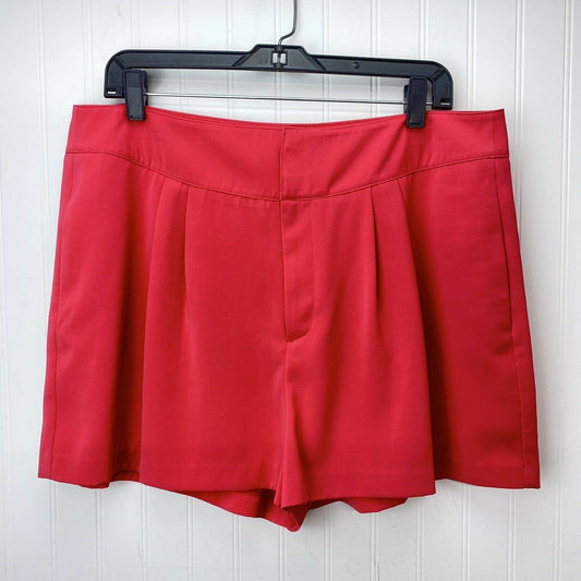 JLO Jennifer Lopez Pleated Shorts Sz 16 High Rise Neon Red/Pink Plus Size EUC