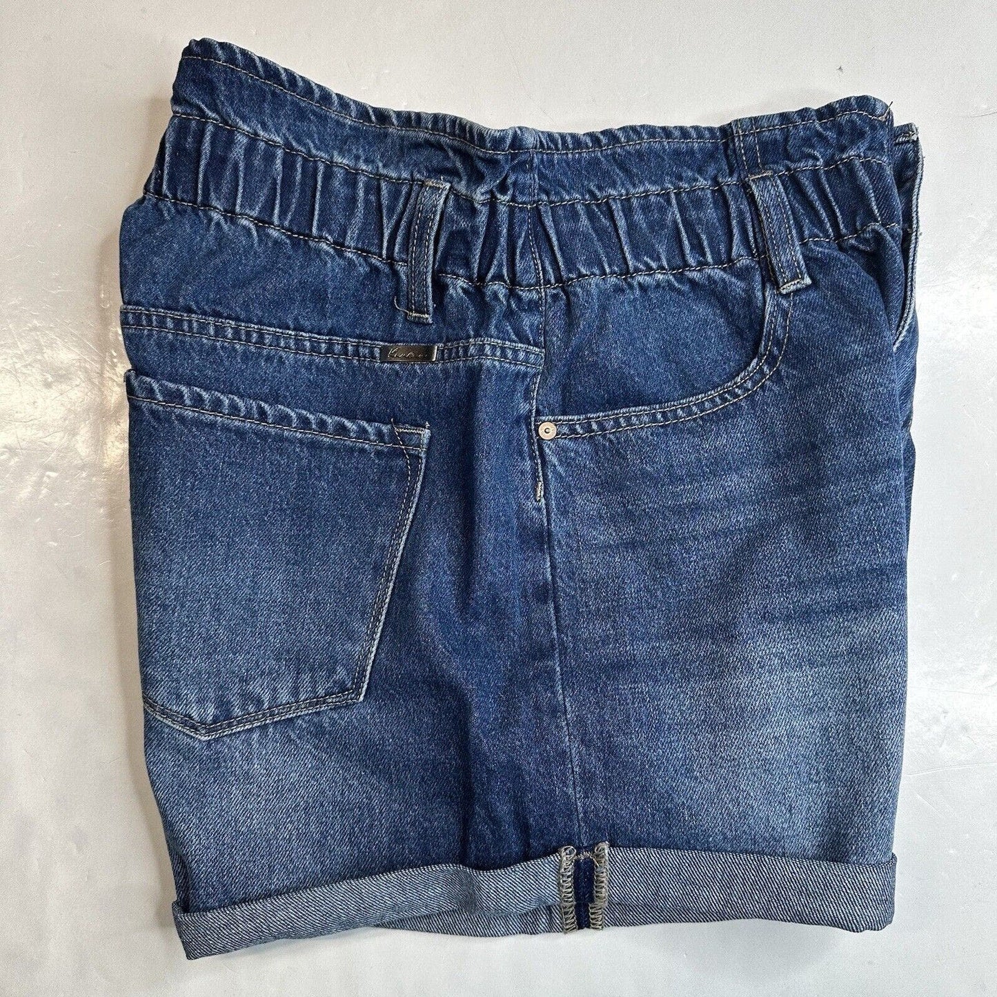 Kancan Izzie Paperbag Ultra High Rise Shorts Sz Large Denim Blue Jean Cuffed NEW