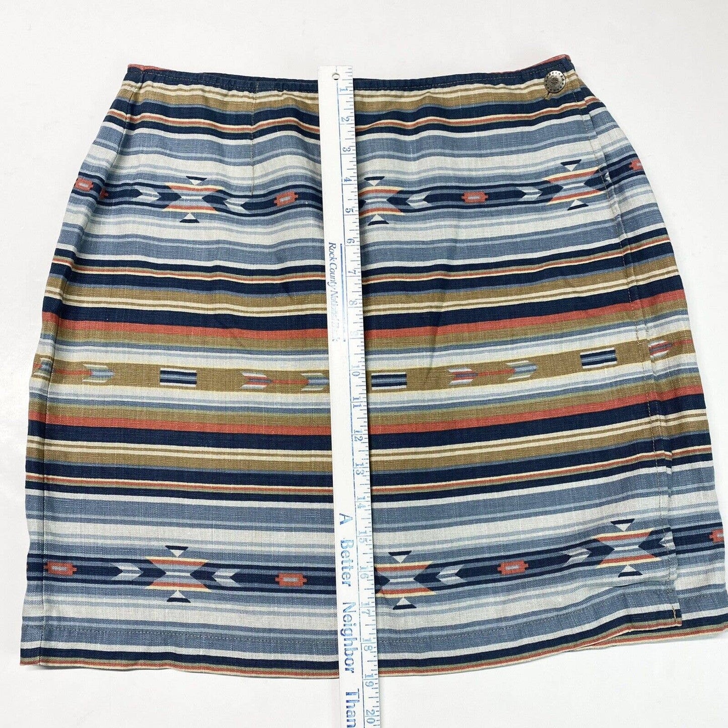 Jones New York 100% Linen Wrap Skirt Sz 12 (29"Waist) Aztec Stripes Multicolor