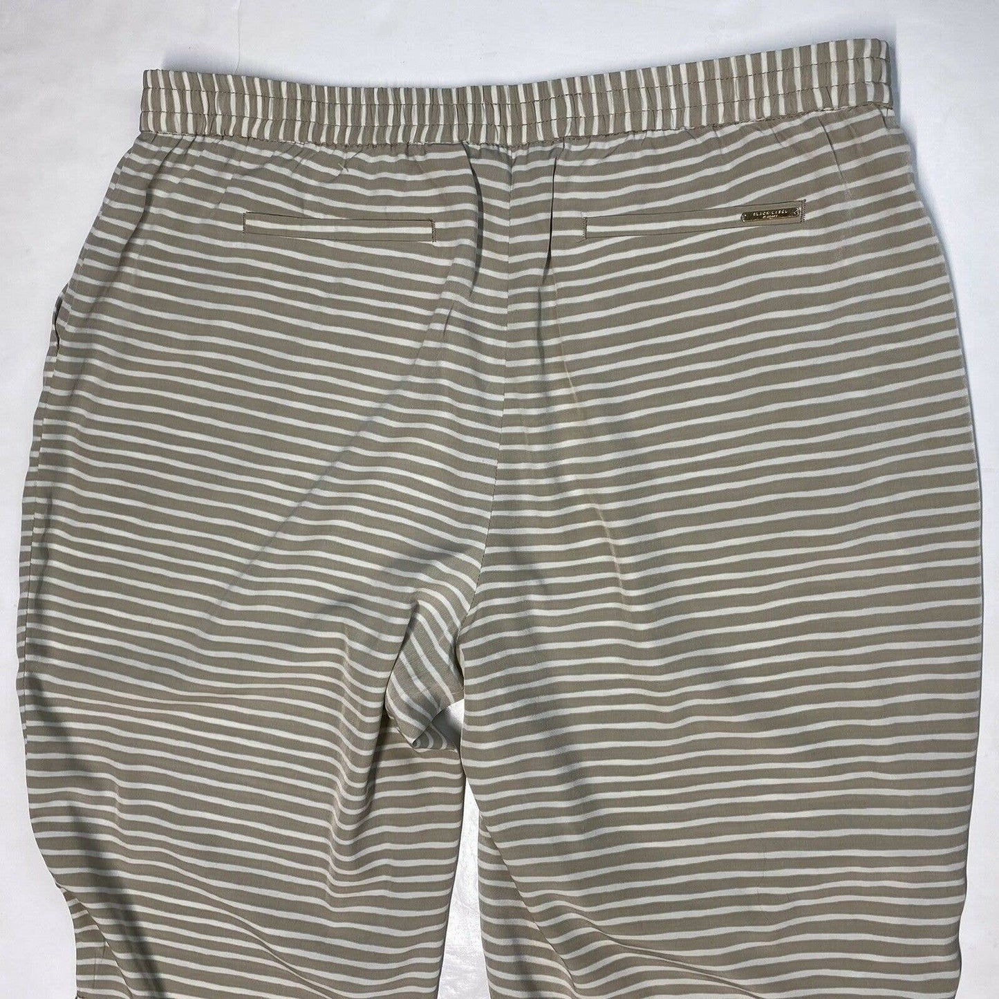 Black Label Chicos Striped Ankle Tie Pants Sz 2 (US 12) Beige Elastic Side Zip