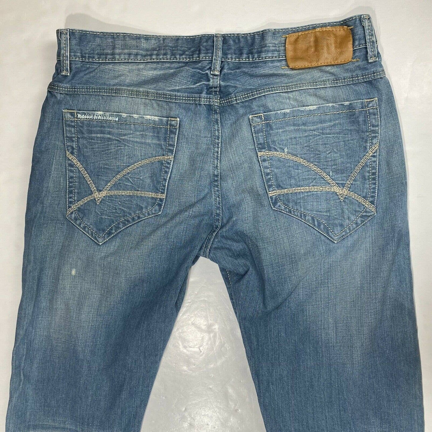 Maison Bibliotheque Straight Leg Sz 36x34 Long Mens Denim Blue Jeans Distressed