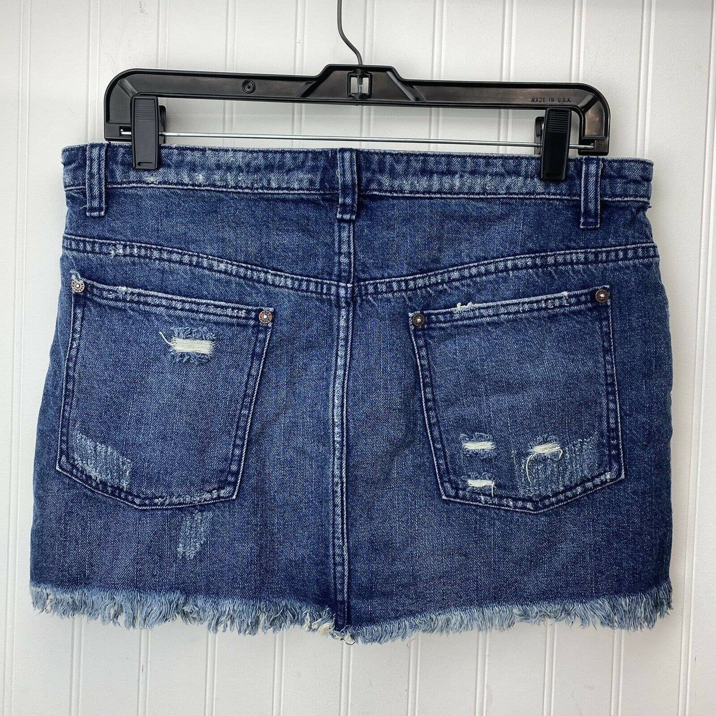 Free People Micro Mini Skirt Sz 6 Denim Blue Jean Distress Holes 100% Cotton EUC