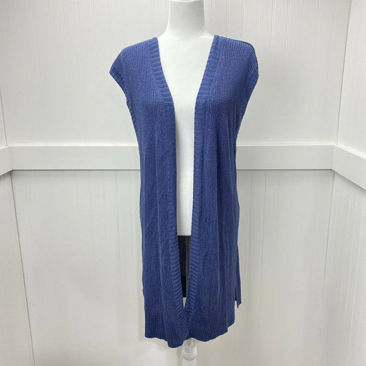 Chico's Open Front Long Cardigan Sz 2 (US 12/Large) Blue Periwinkle Sleeveless