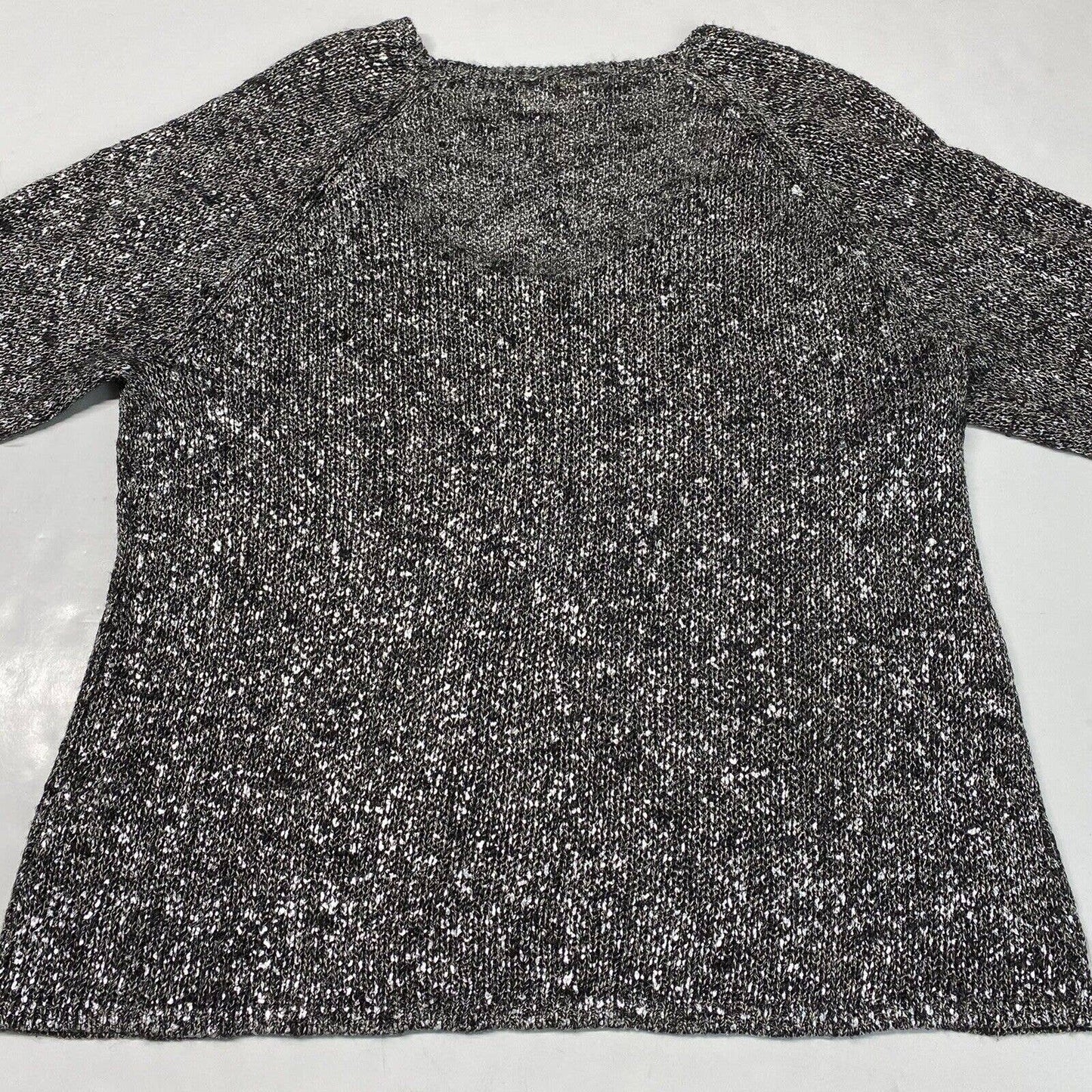 Eileen Fisher Open Knit Sweater Sz Large Gray/Silver Metallic Linen Blend