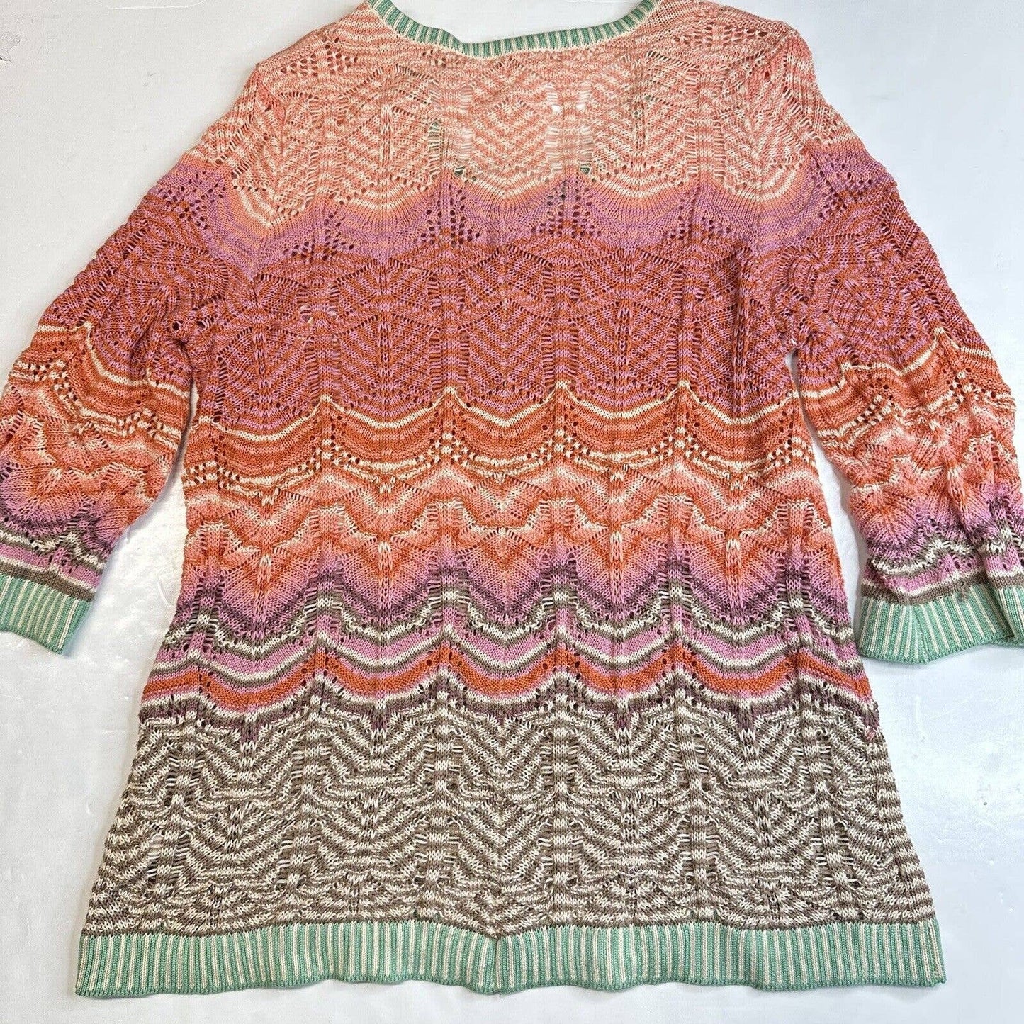 Soft Surroundings Open Knit Tunic Sweater Large Multicolor Colorful Stripes Boho