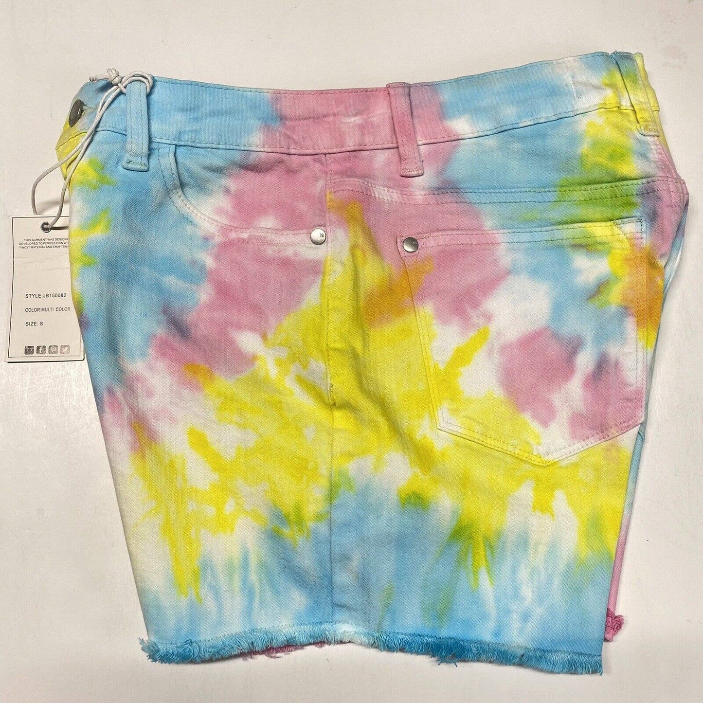 Judy Blue Tie Dye Rainbow Short Sz Small Stretch Denim Raw Hem Fray Colorful NEW