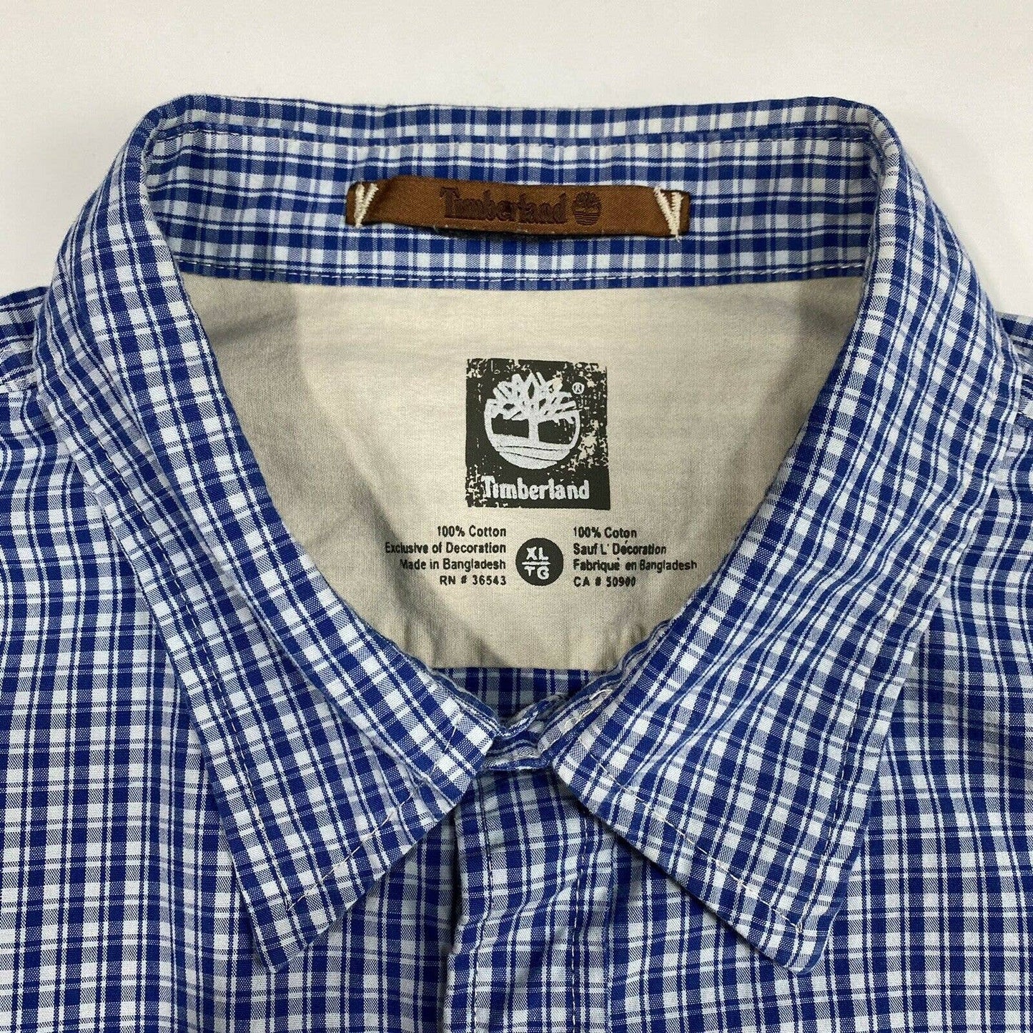 Timberland Plaid Button Up Shirt Sz XL Mens Casual Blue Long Sleeve Top XLarge