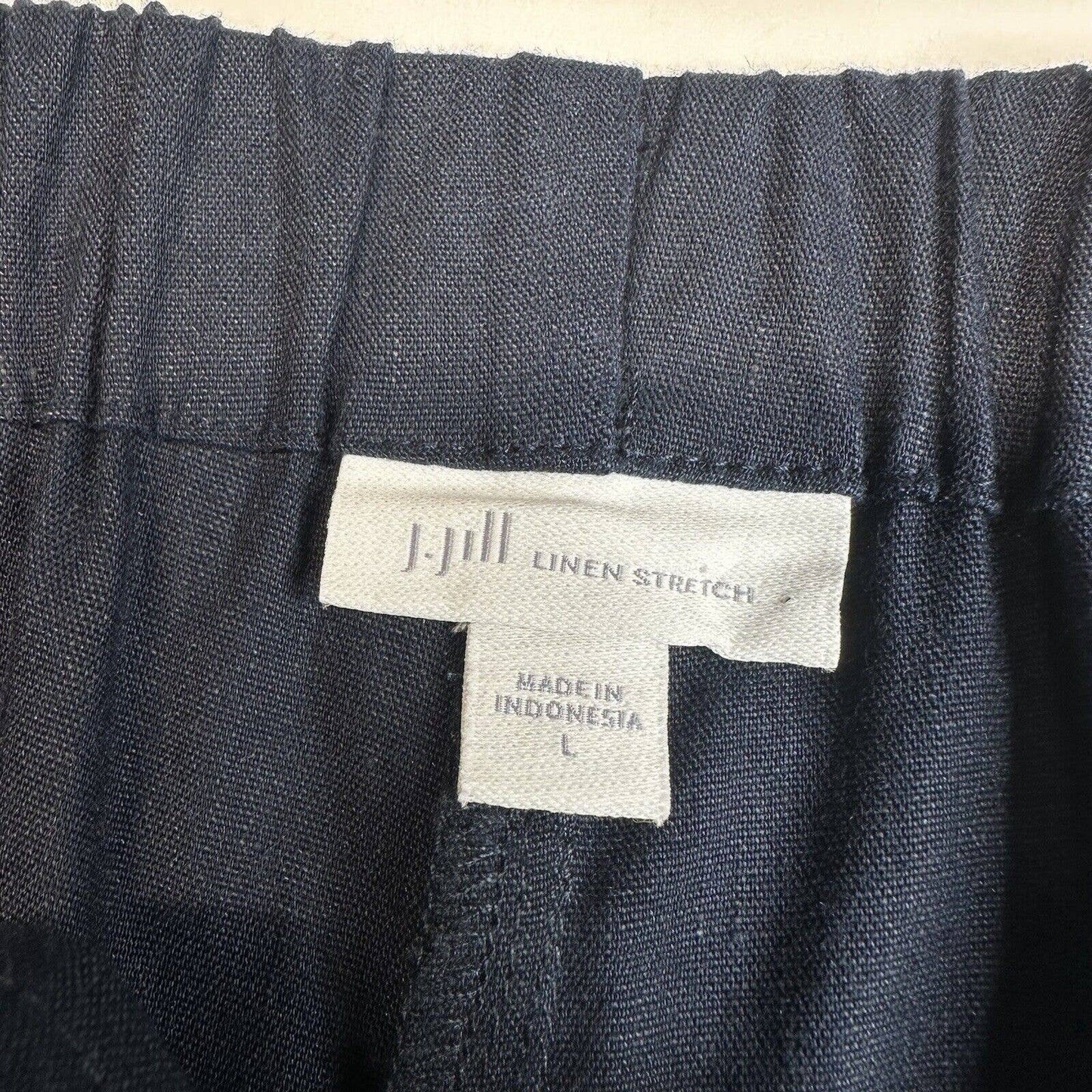 J. Jill Linen Crop Pants Womens Large Stretch Navy Blue Accent Buttons Zipper