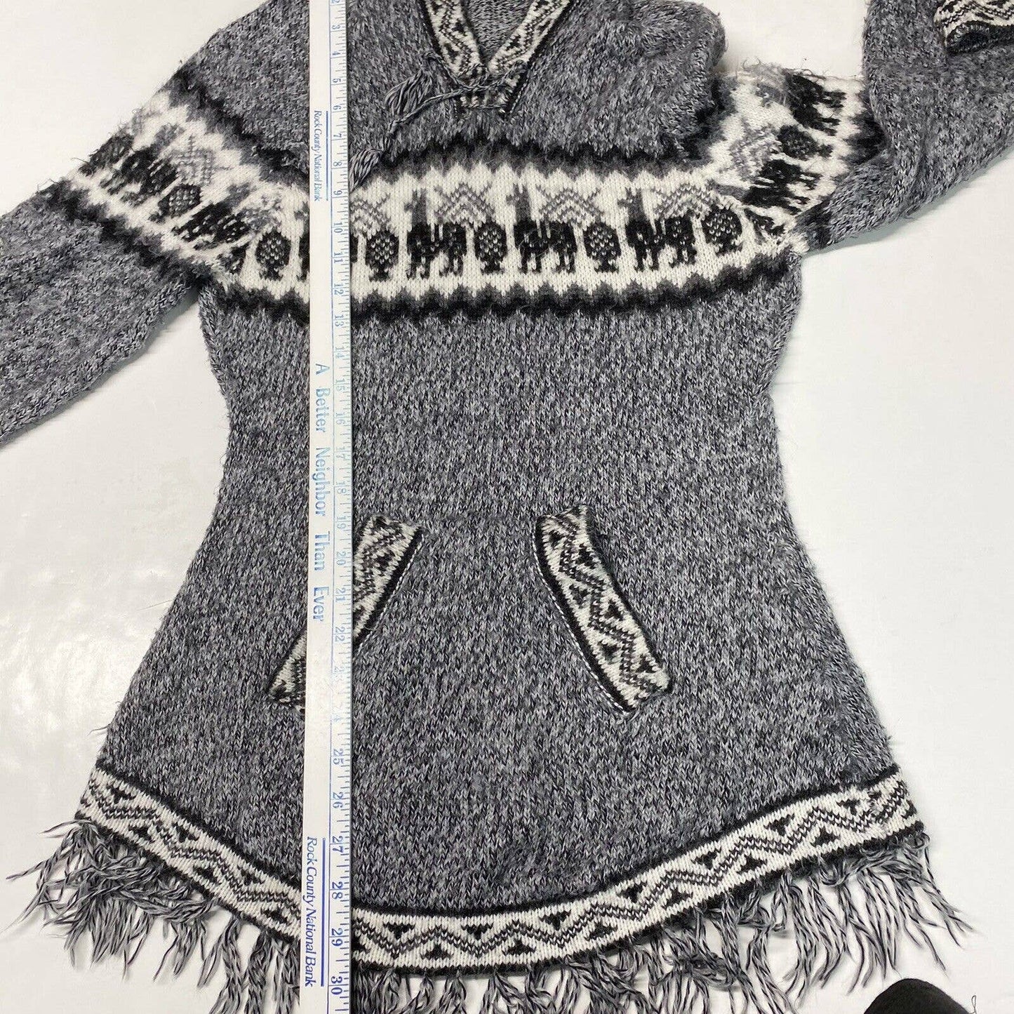 Grupo Brisanti Fuzzy Alpaca Blend Knit Sweater Gray Hooded Soft Fringe *No Size