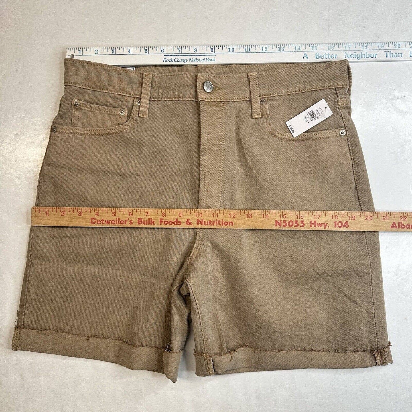 GAP Cheeky Midi Shorts 31/12 Tall (33"Waist) High Rise Tan Fray Button Fly NEW