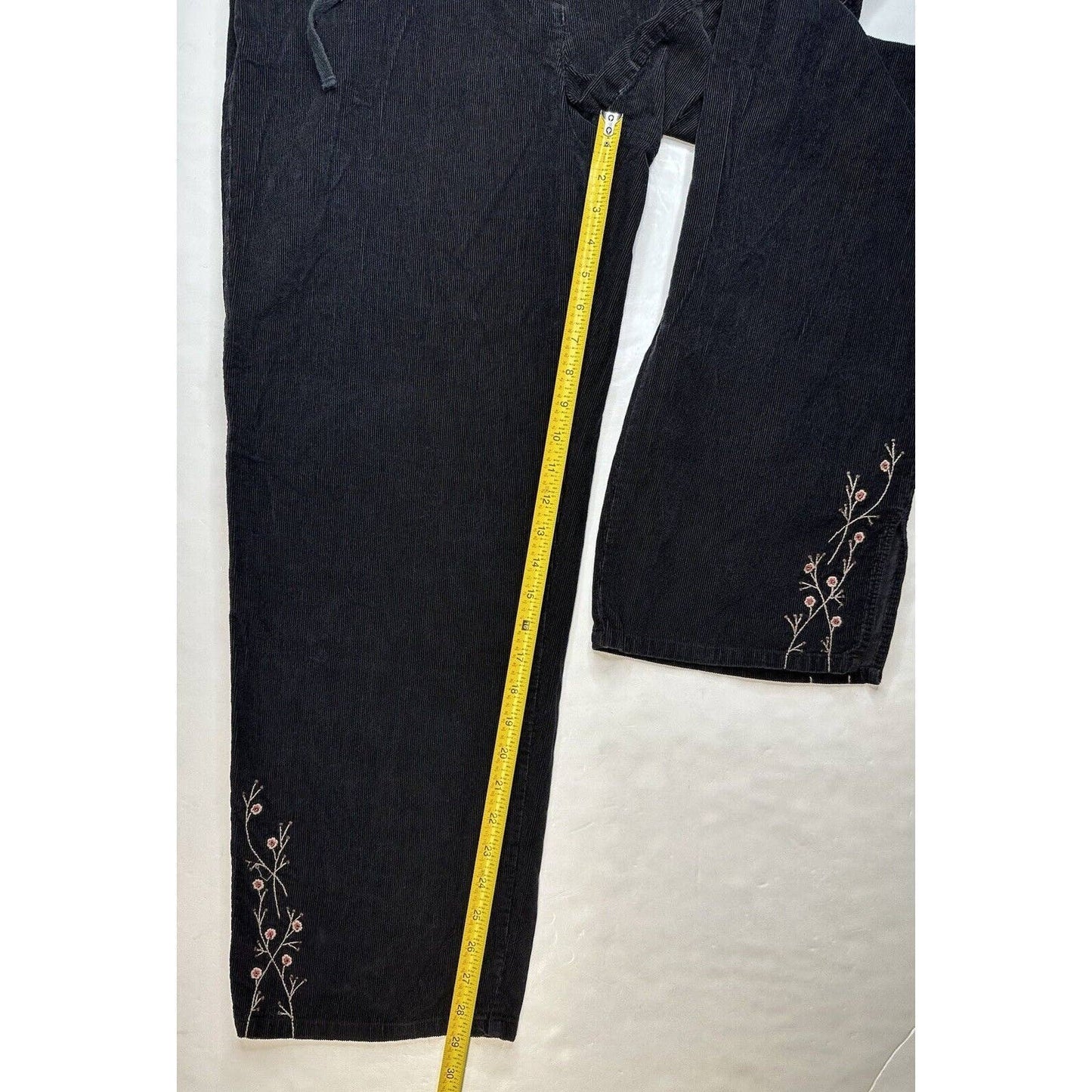 J.Jill Corduroy Jeans Womens 14 (33"Waist) Black High Rise Embroidered Flowers