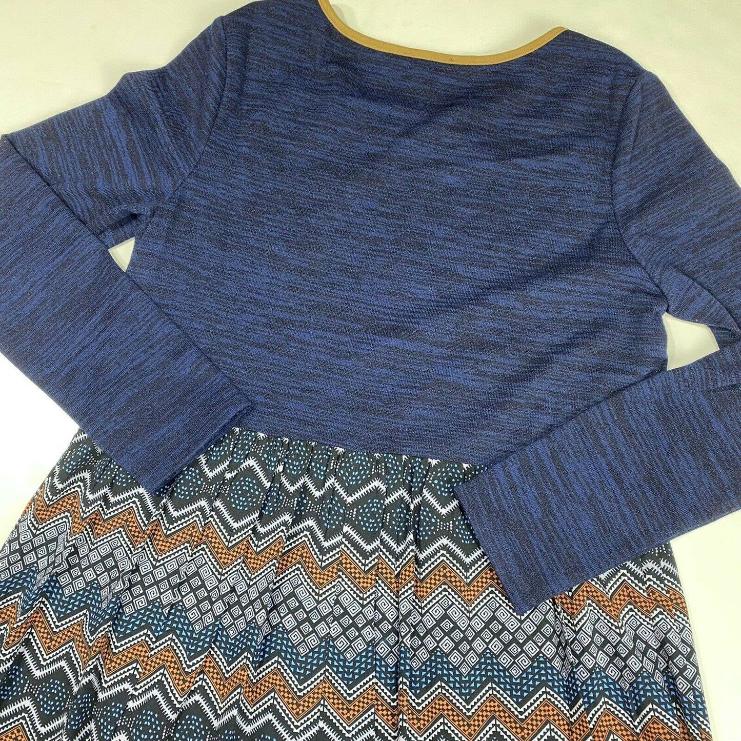 Anthropologie THML Boho Dress Sz Small Navy Blue Brown Embroidery Zig Zag