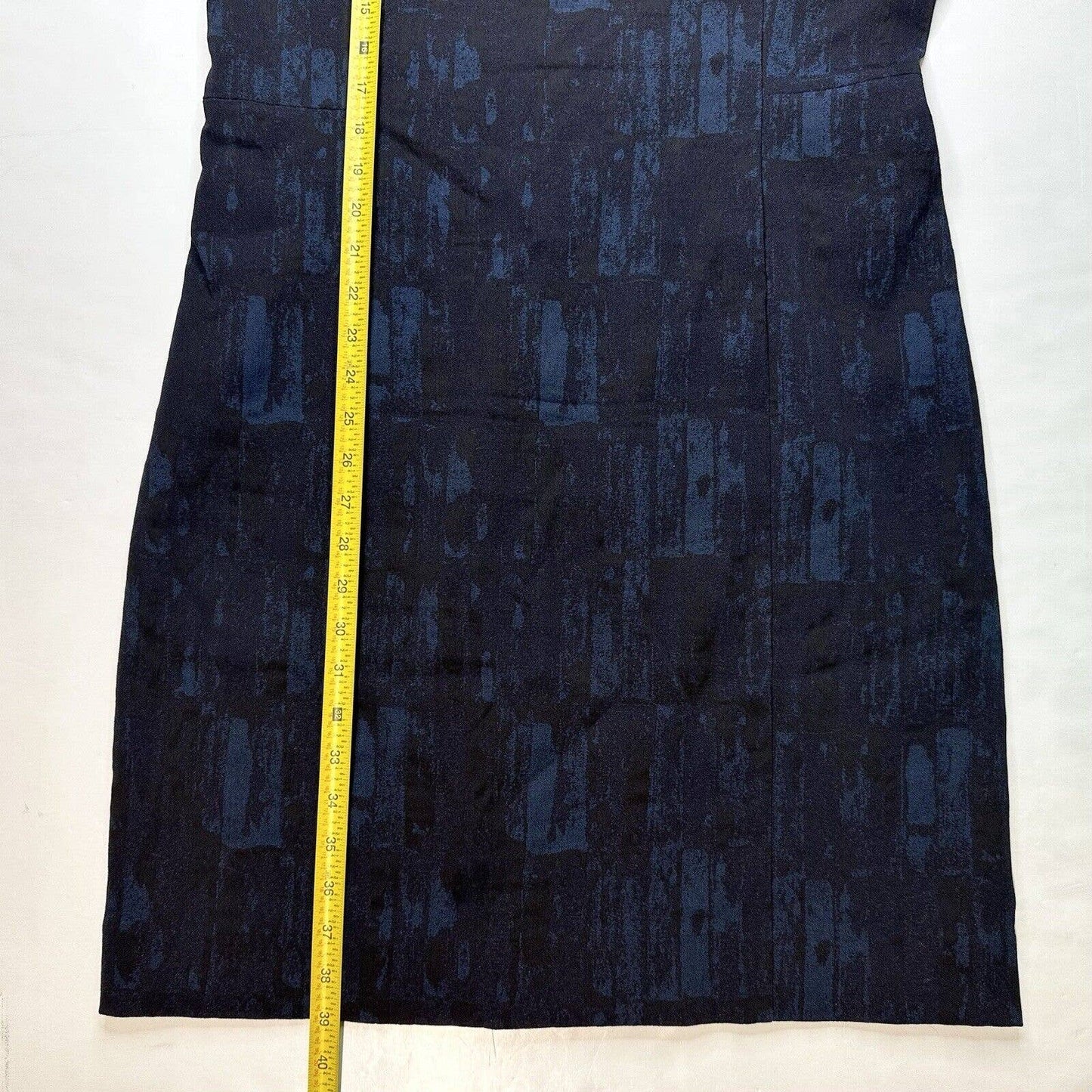 MM LaFleur Shirley Sheath Dress 14 Blue/Black Jacquard Sleeveless Stretch Slit