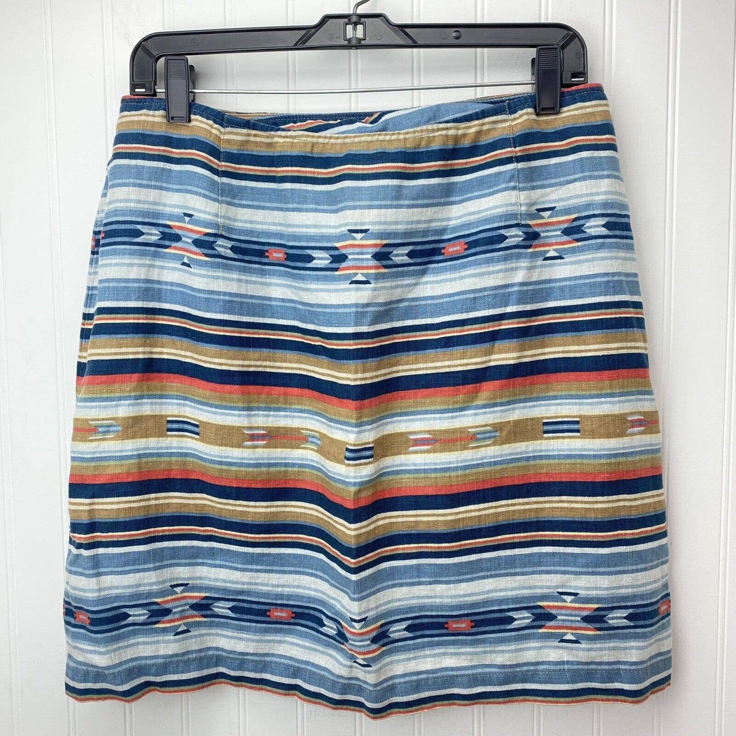 Jones New York 100% Linen Wrap Skirt Sz 12 (29"Waist) Aztec Stripes Multicolor