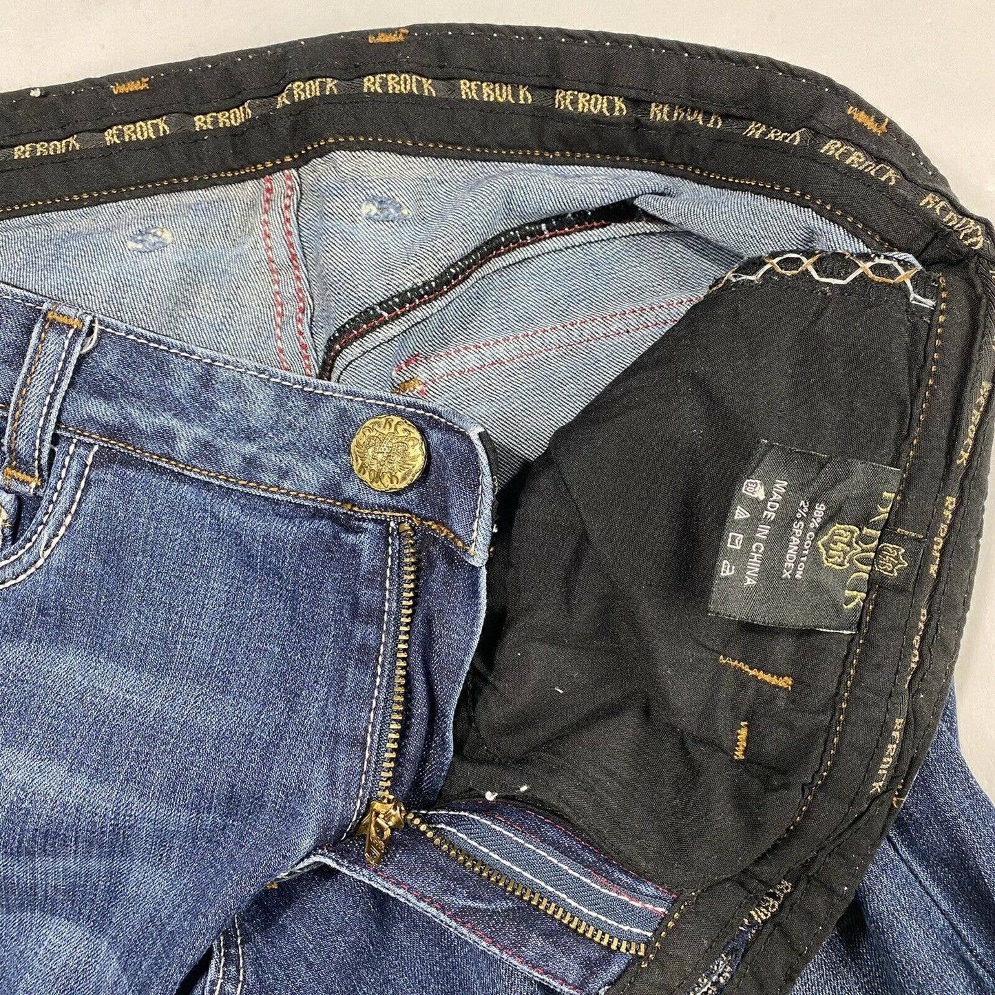 REROCK for EXPRESS Straight Leg Sz 30 Midrise Denim Blue Jeans Embellished