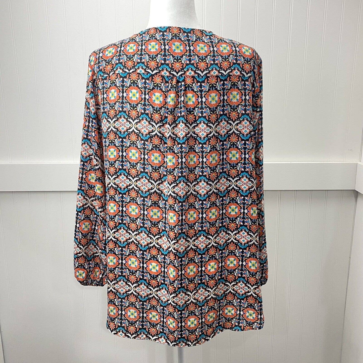 Zac & Rachel Boho Tunic Top Sz 1X Orange Teal Multicolor Pattern Zip Neckline