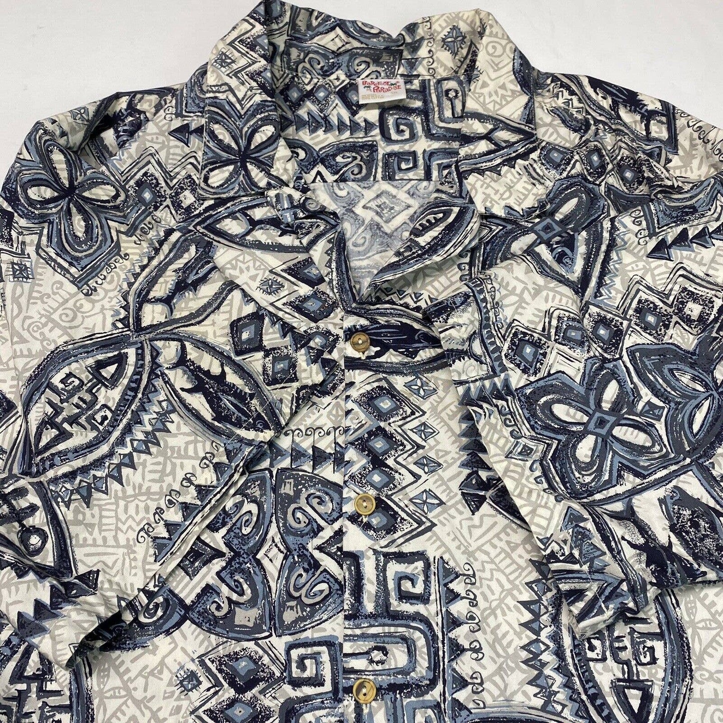 Vintage Barefoot In Paradise Button Up Shirt Mens 5XL Short Sleeve Fish *Hole