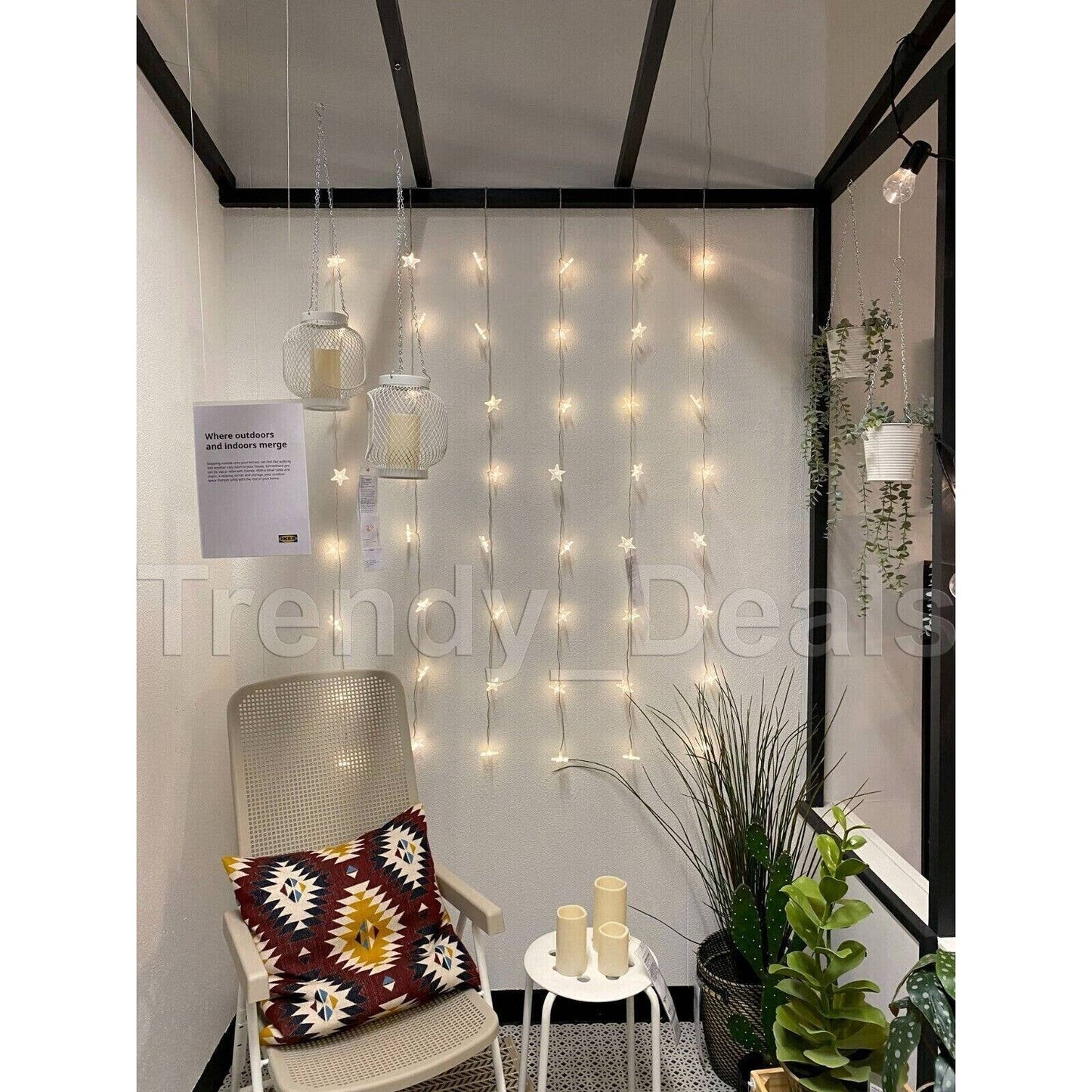 Ikea STRALA LED String Light Curtain 48 Stars Outdoor/Indoor White w/Metal Tin