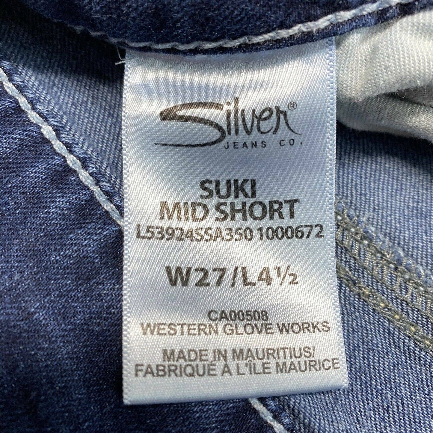 Silver Suki Mid Shorts Sz 27 (28"Waist) Stretch Denim Jean Dark Wash Distress