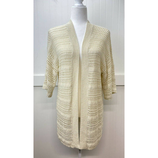 Anthropologie Open Knit Cardigan One Size Beige Open Front Short Sleeve Sweater