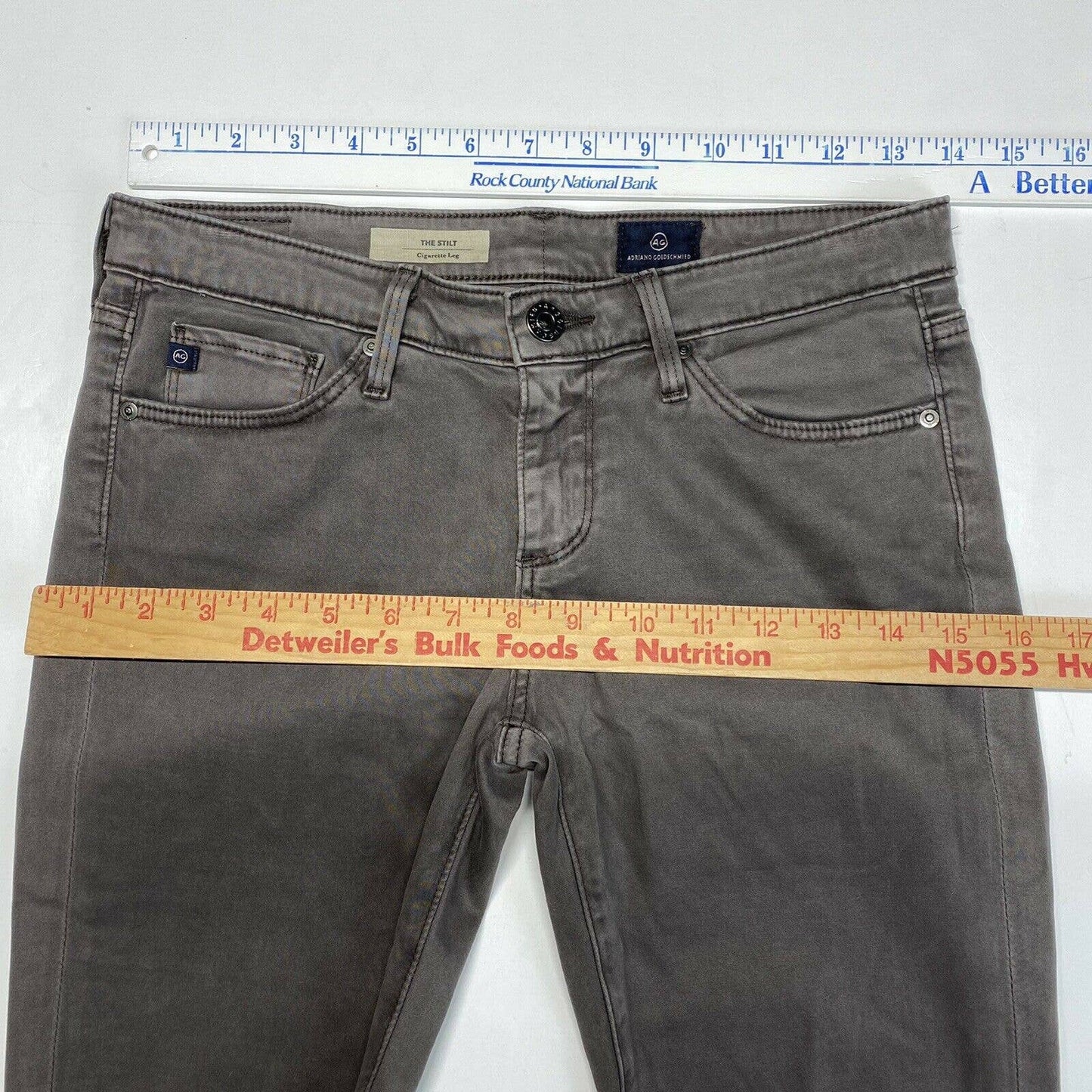 AG Adriano Goldschmied Stilt Cigarette Leg Sz 25R Stretch Khaki Brown Jeans EUC