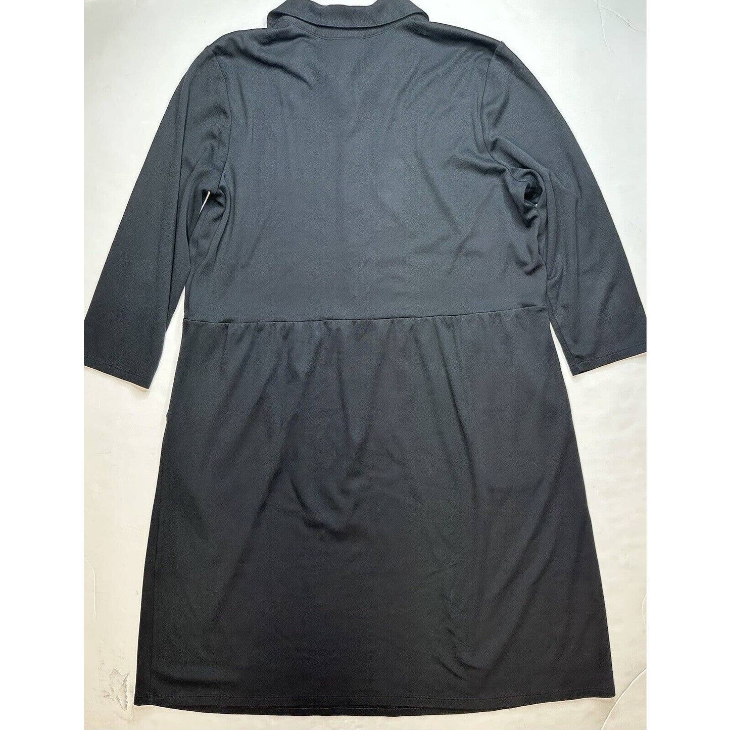 J Jill Shirt Dress Sz Medium Black Buttons Cotton Modal Blend Stretch 3/4 Sleeve