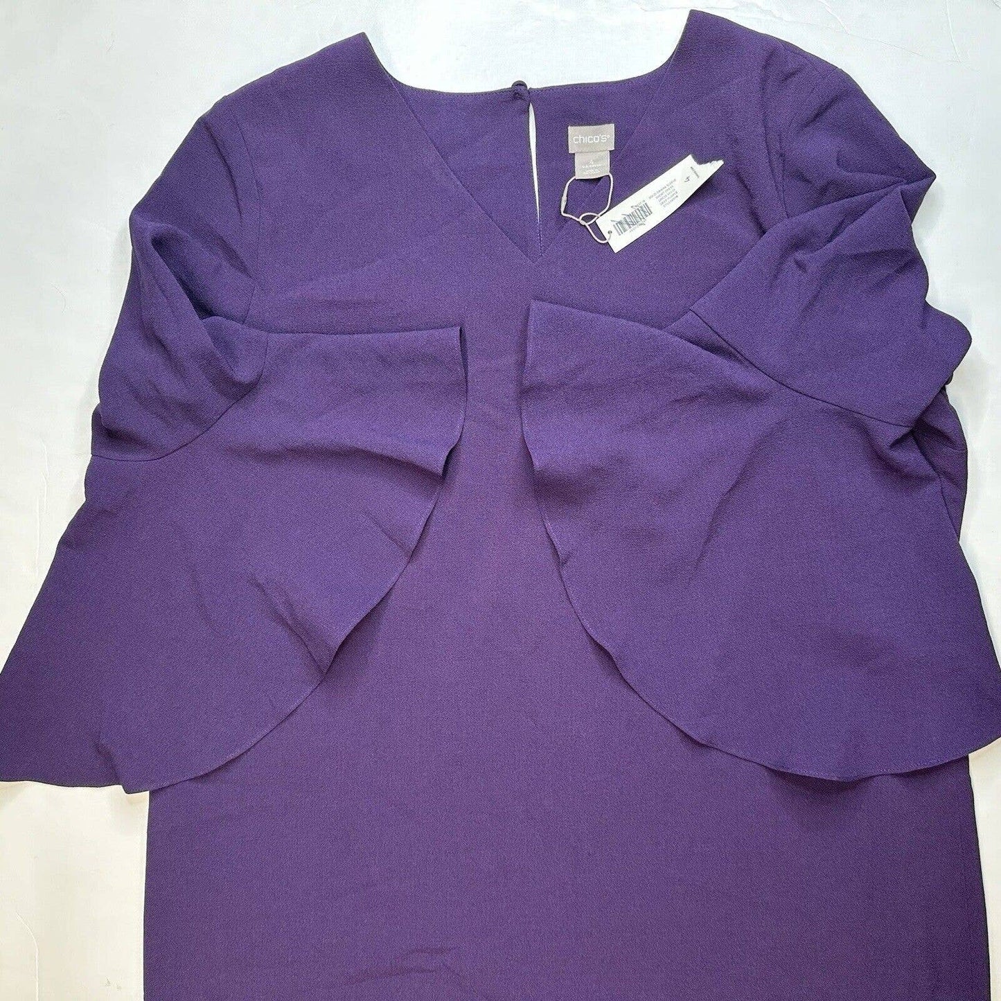 Chicos Shift Dress 4 (US 20/XXL) Womens Deep Purple VNeck Bell Sleeves Lined NEW