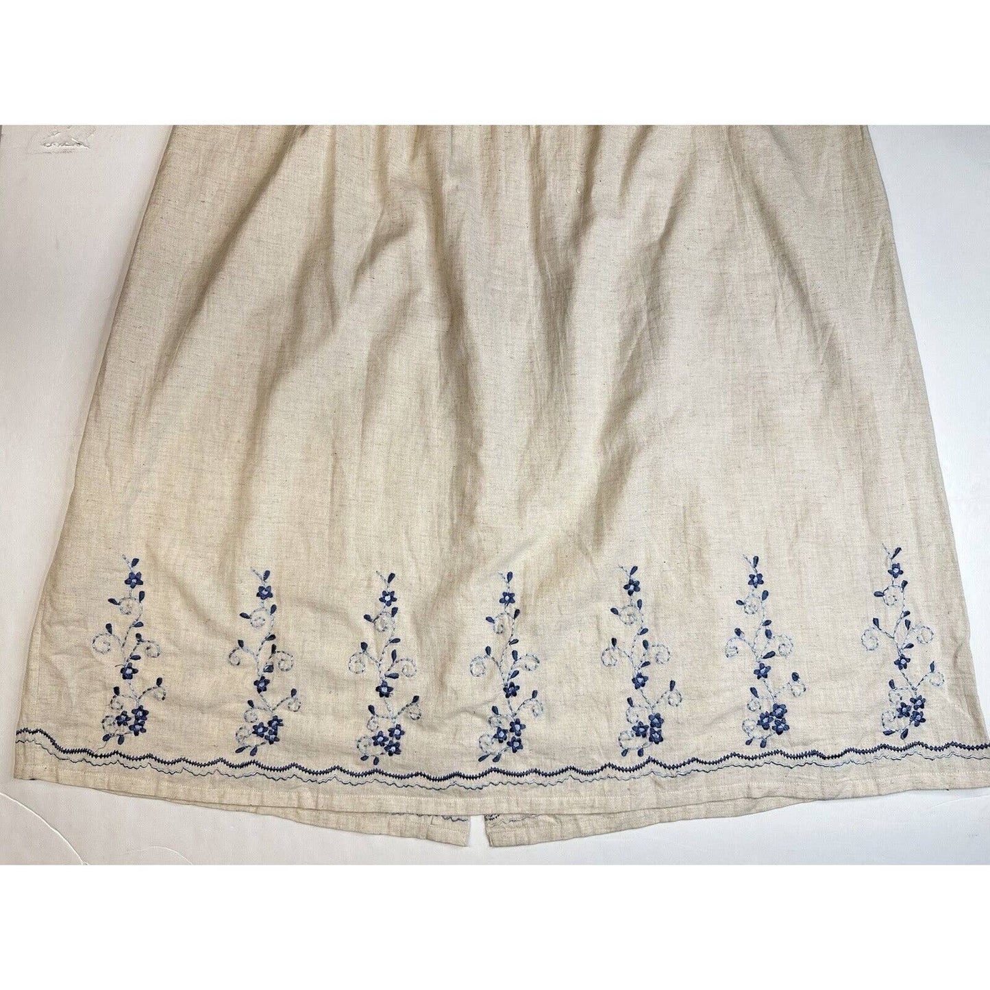 Vintage Two-Twenty Button Front Maxi Skirt 2XLP Beige Cotton/Flax Embroidery