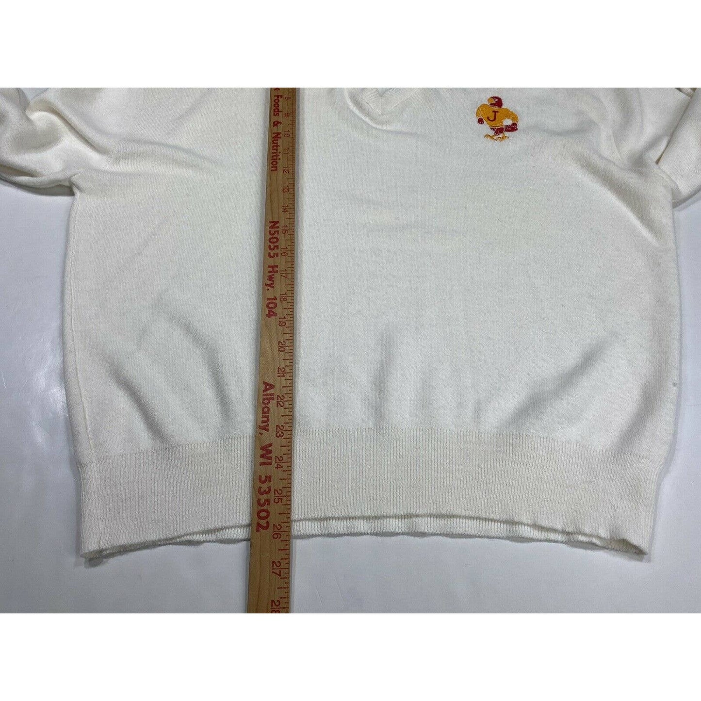 Vintage McBriar Sweater Large Mens White Acrylic Pullover Embroidered JBird USA