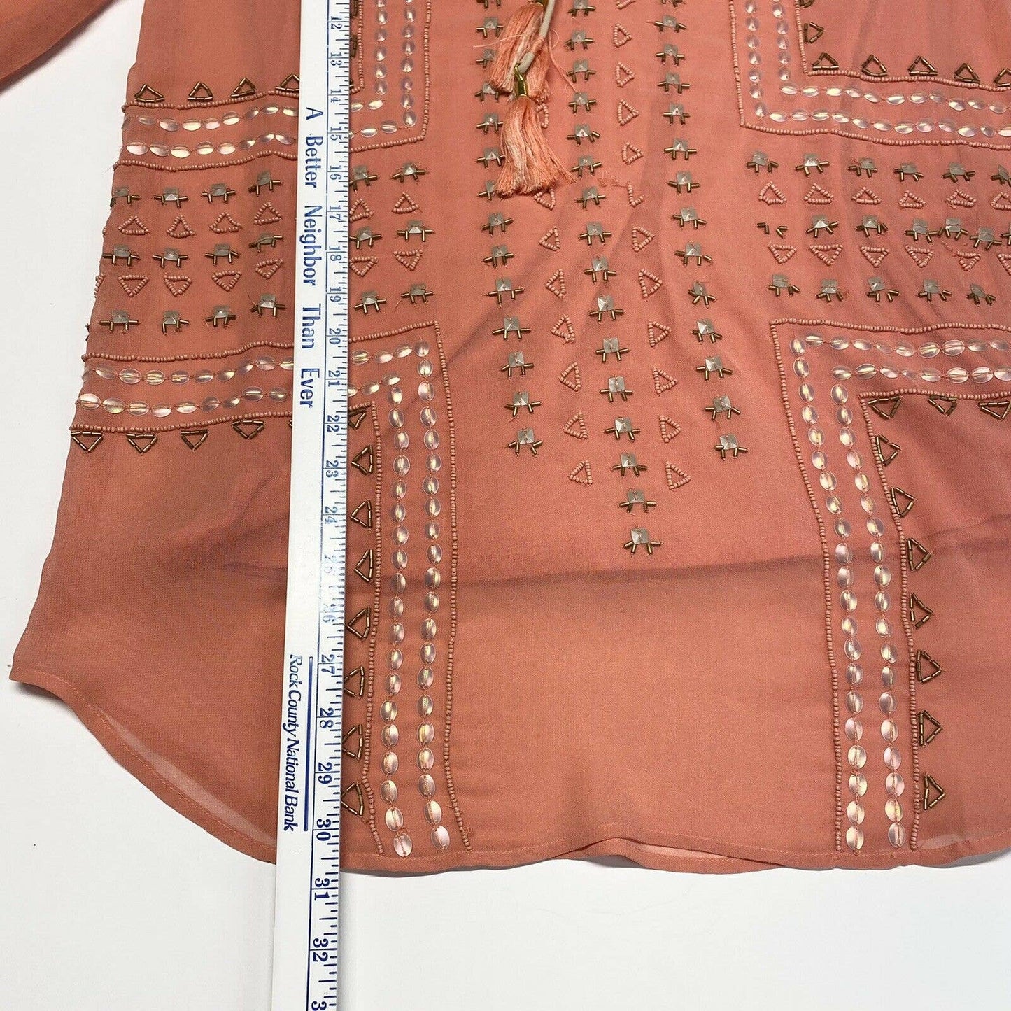 Soft Surroundings Beaded Tunic & Tank Top 2pc Set Sz Medium Peach Boho Tassels