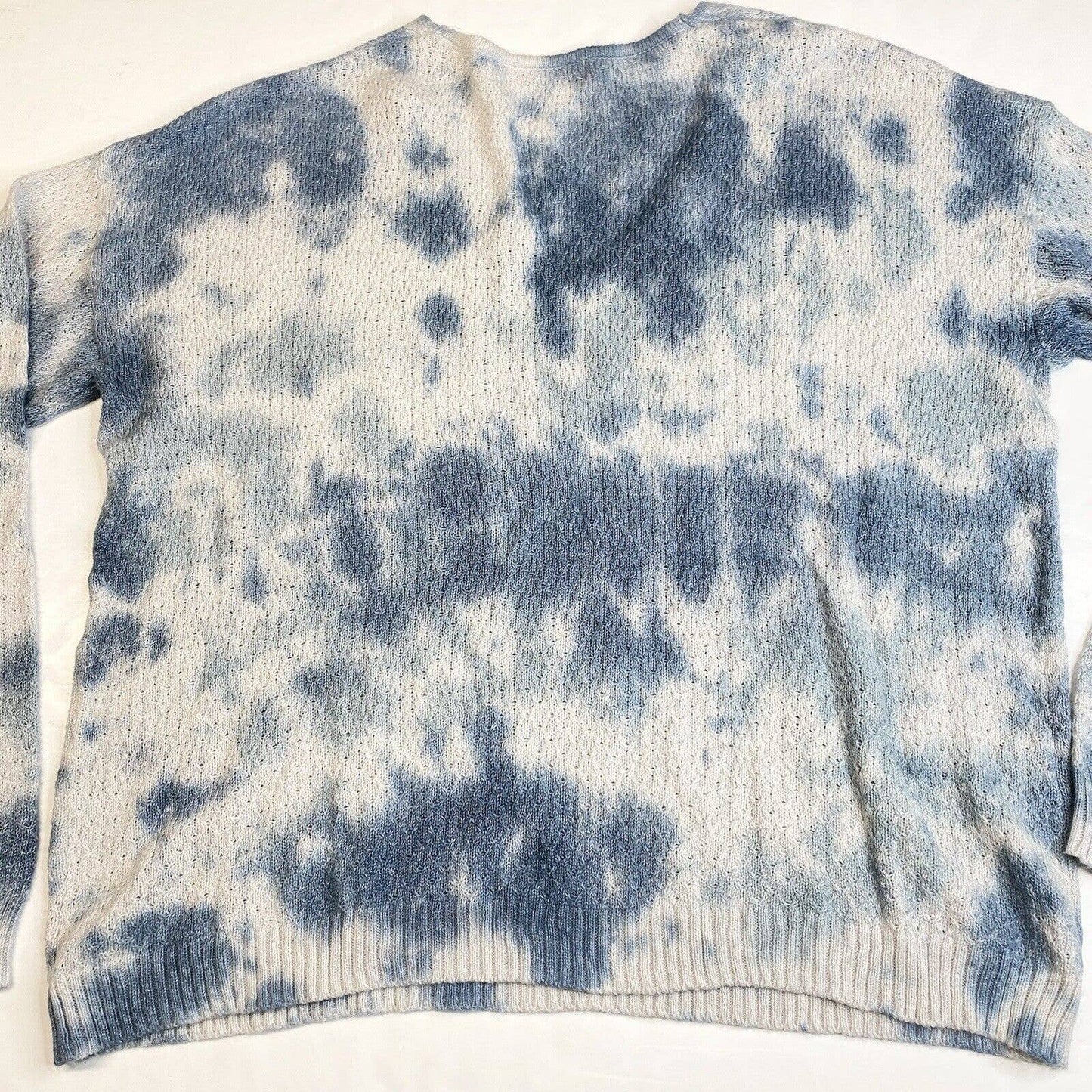 Knox Rose Sweater XXL Open Knit Long Sleeve Blue/White Soft Stretchy V-Neck Top