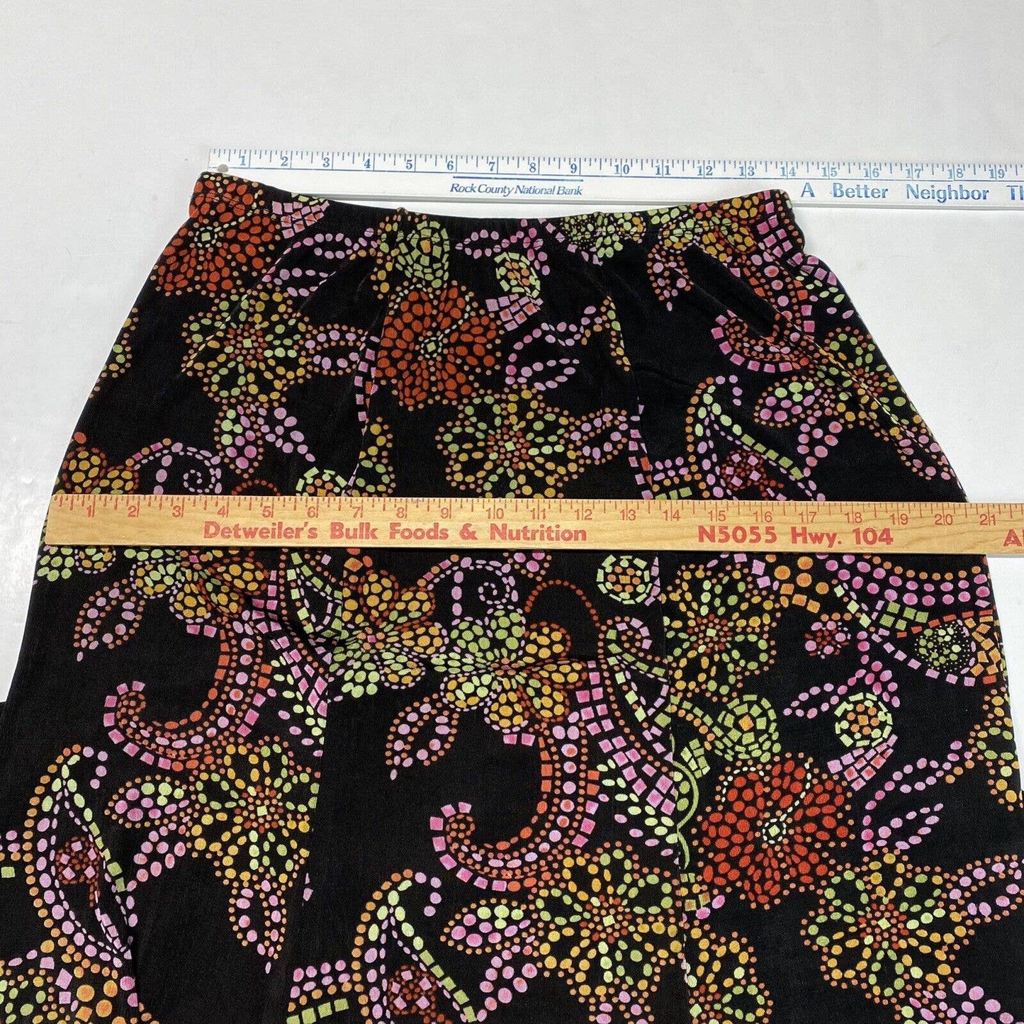 West End Slinky Knit Midi Skirt Sz Large Multicolor Floral A-Line Stretch USA