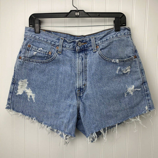 Levis 550 Cut Off Mom Shorts Sz 32 (30"Waist) Hi-Rise Denim Jean Distress Holes